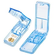HEQUSIGNS 2Pcs Pill Cutter for Small or Large Pills, Portable Pill Cutter with Blade and Storage Compartment, Pill Splitter for Cutting Pills in Half(Blue)